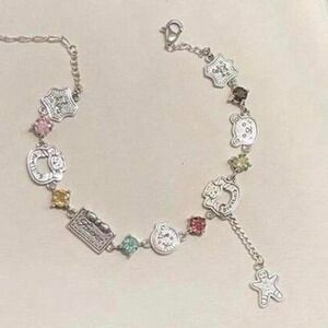 925 Silver gothic colored rhinestone gingerbread bear charms bracelet Y2K